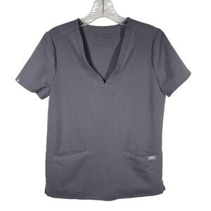 FIGS Casma Three-Pocket Scrub Top Charcoal Gray Women's XS